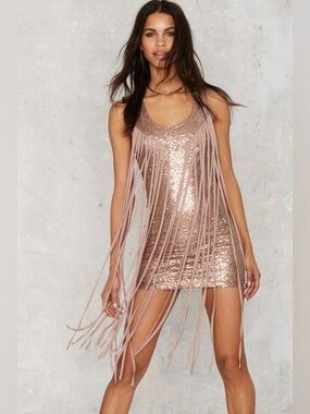 Nasty Gal x Dance & Marvel  Sequin Fringe Dress S